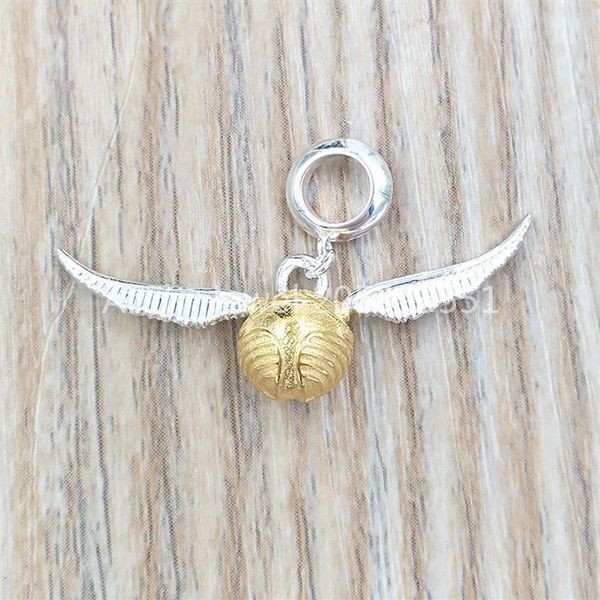 Andy Jewel Authentic 925 Sterling Silver pendants Herry Poter Sterling Golden Snitch Slider Charm Fits European bear Jewelry Style238p