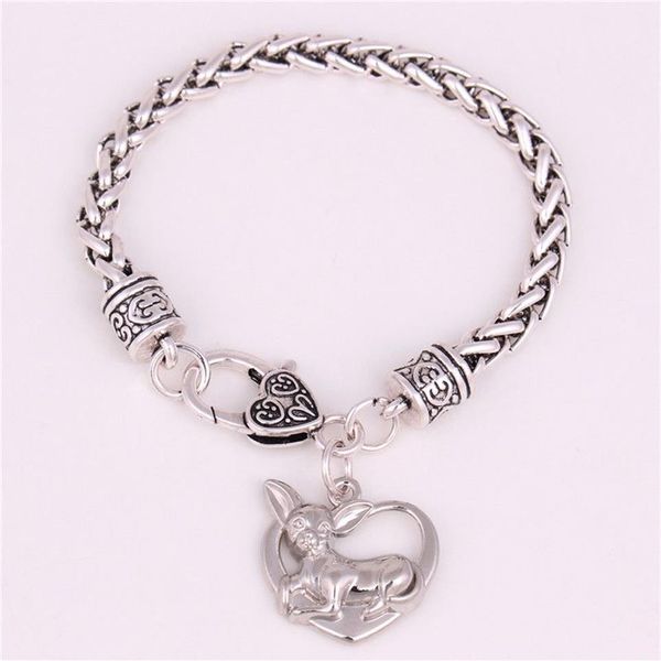 Bracciale unisex con ciondolo a forma di cuore con motivo chihuahua animale Buon regalo per gli amanti dei cani Gioielli di personalità In lega di zinco Fornire Drops242L