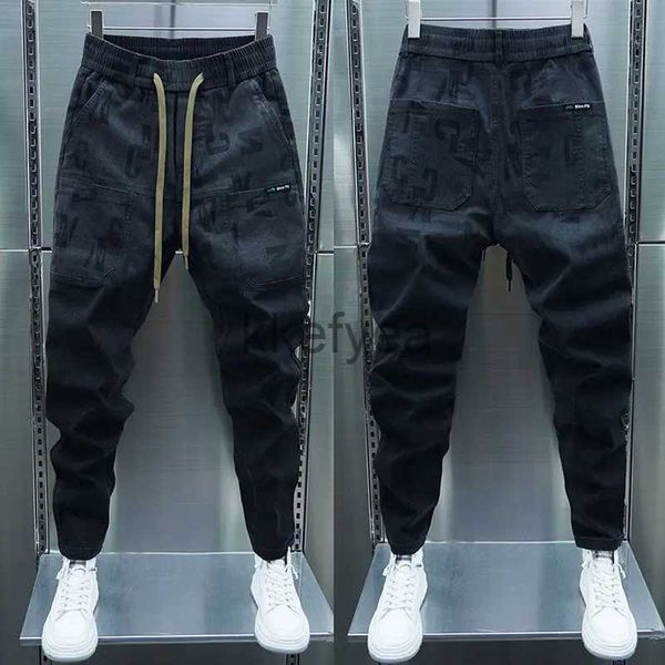 Pantaloni maschili jeans black jeans pantaloni harem magri esterni slimline jogger perpini di facciata di più di qualità da streetwear marchio abbigliamento j231219