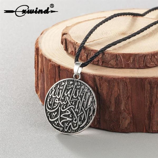 Cxwind Moda Disco Redondo Gravado Shahada Colar Pingente Muçulmano Alcorão Alcorão Muhammad Árabe Retro Jewelry291i