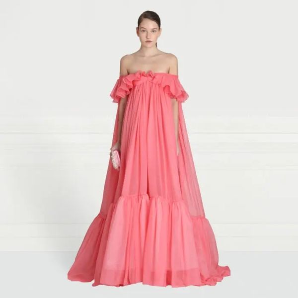 Новое кораллово-красное вечернее платье 2024 с открытыми плечами, шифоновый наряд, женские вечерние платья для выпускного вечера, одежда для беременных, Vestidos De Feast Robe De Soiree