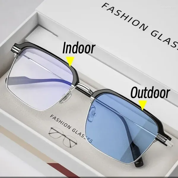 Occhiali da sole da uomo ad alta definizione anti luce blu occhiali miopia montatura classica in metallo occhiali da vista trasparenti con diottrie da 0 a -4.0