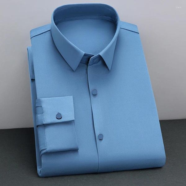 Camisas casuais masculinas chegada de alta qualidade outono cor sólida manga longa negócios viajando camisa inferior confortável masculino