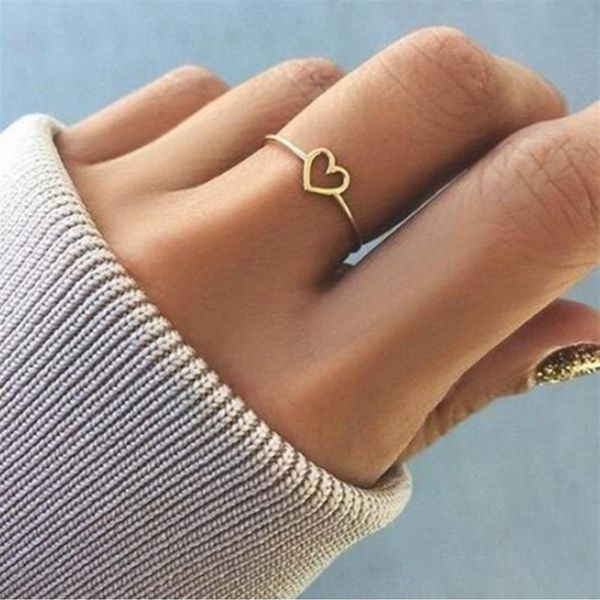 Anel de amor romântico em forma de coração para mulheres amigo presente jewerly rosa ouro amantes anel simples tamanho 5 -10186z