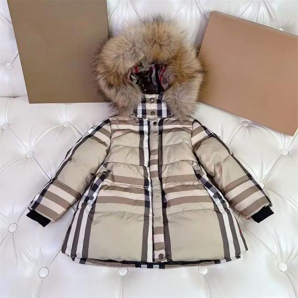 Casaco crianças meninas meninos moda inverno puffer para baixo casacos de bebê casacos longos designer de pele com capuz xadrez forro jaquetas bebê menina menino acolchoado wa