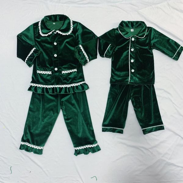 Пижама пижама Lounguewear Соответствует семейным рождественским пижамам зеленые бархатные пижа