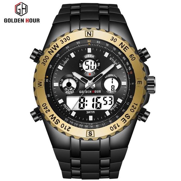 Reloj Hombre GOLDENHOUR Men Watch Sport Watch Men erkek kol saati Digital Army Military Silicone Quartz Watch Relogio masculino248Y