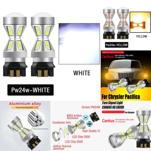 Novas luzes decorativas 2pcs super brilhante Canbus Car Led 12V Auto Turn Signal Bulbs para Chrysler Pacifica 2017-2019 PW24W PWY24W âmbar amarelo luz de mudança