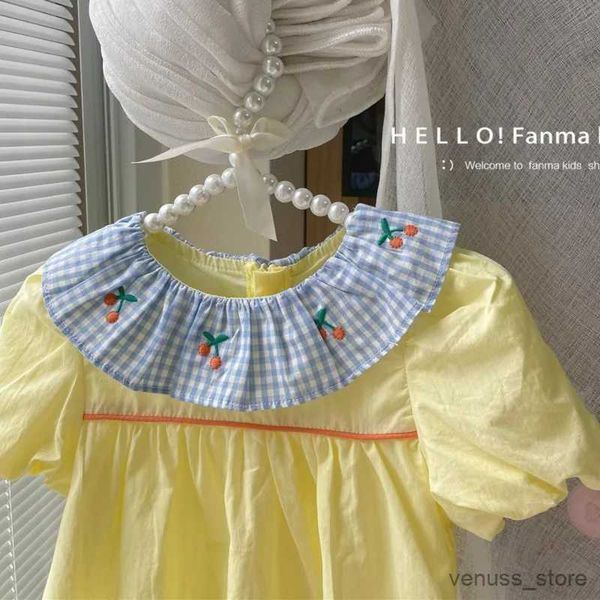 Kız Elbiseleri Yaz Sarı Ekose Çiçek Elbise Lolita Çocuk Küçük Kız Giysiler Elbiseler Gençler İçin Elbise Prenses Sundress