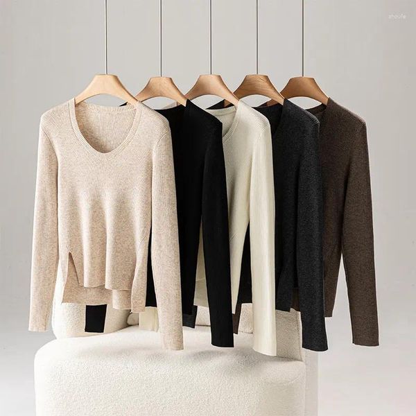 Женские свитера, свитер из 6% шерсти, вязаный верх с длинными рукавами и открытой стороной, теплая осенне-зимняя нижняя рубашка, пуловеры, трикотаж Pull Femme