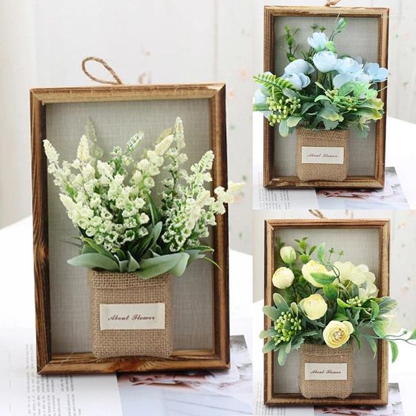 Quadros Bud Hydrangea Wood Plant Po Frame Parede 3D Faux Flores Decoração Criativa Pendurada