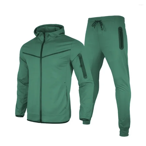 Conjuntos de treino dos homens dos homens kits de ginásio roupas esportivas respirável verde zíper topos fitness jogging esporte ternos correndo camisolas