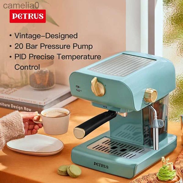 Kaffeemaschinen Petrus Kaffeemaschine Espressomaschine 20 Bar Retro Halbautomatische Cappuccinomaschine mit DampfstabL231219