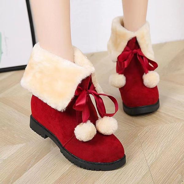 Kış Yeni Noel Baba Ayakkabı Kuzu Yün Pamuk Ayakkabı Erkek ve Karlı Botlar Giymek Harici Noel Kırmızı Pamuk Ayakkabı Sıcaklık ve Kalınlaştırılmış