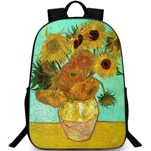 Mochila de girassóis Vincent Willem van Gogh mochila Les Tournesols bolsa escolar mochila Imprimir mochila Foto mochila Foto dia pacote