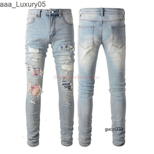 Street amari amirl amirlies am amis imiri Ripped amiiri AM Designer-Kleidung es Jeans Jeans Denim-Hosen es 6637 Neue Mens High Patch Schlankheits-elastische Tightfittin VCQA