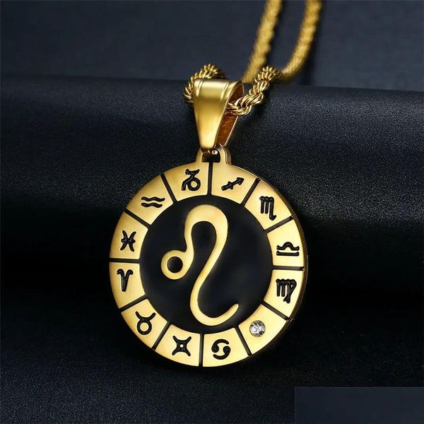 Colares Pingente Aquário 12 Constelações Colar Presentes de Aniversário 14K Ouro Amarelo Amet Pingente Zodíaco Sign Jóias Collier Drop Del Dhlhd