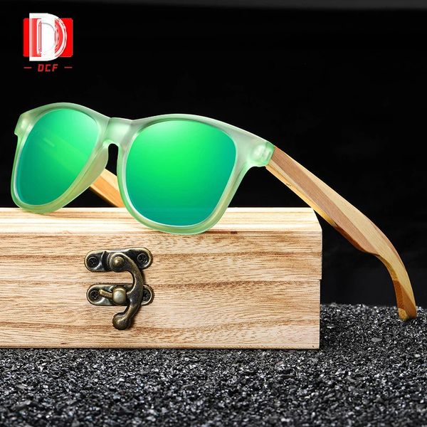 Moda óculos de sol quadros DCF moda óculos de sol de madeira artesanal verde pc quadro listra de madeira pernas óculos de sol polarizado espelho clássico óculos com caixa 231218