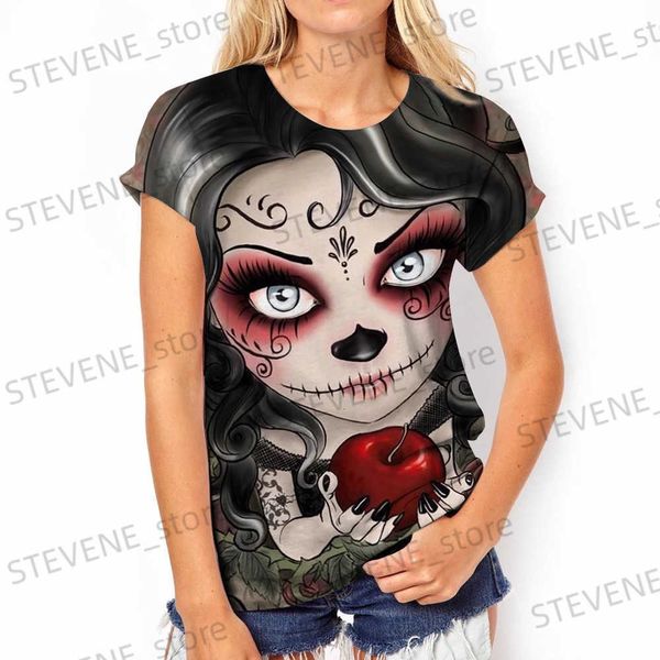 T-shirt da uomo Day of the Dead Dress Up T-shirt da donna stampate Moda Rose Skull Graphic Tee Casual O-Collo Streetwear Manica corta oversize T231219