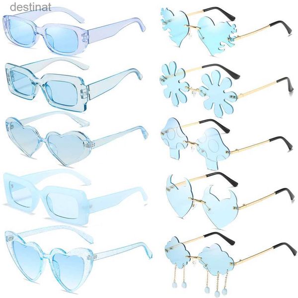 Óculos de sol cor azul cor de coração/quadrado/óculos de sol geléia de cor de sol dos óculos UV400 Protection tons de verão decoração de festas femininas e óculos femininos