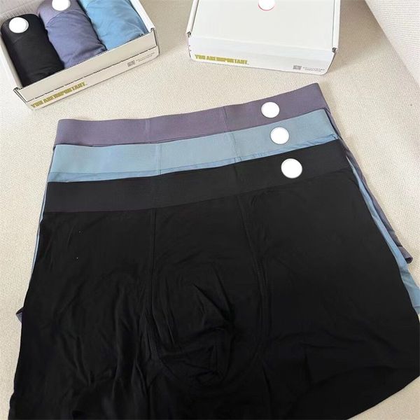 LL Yoga Lemon Confezione da tre boxer da uomo ad angolo piatto in seta di ghiaccio senza cuciture con sensazione nuda, intimo sottile, boxer elastici a vita media, Running Athletic