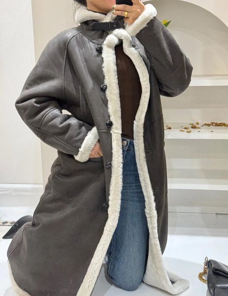 Frauen Leder Dicke Warme 2023 Winter Mantel Für Frauen Top Qualität Echte Jacke Streetwear Gerade Lange Pelz Mäntel