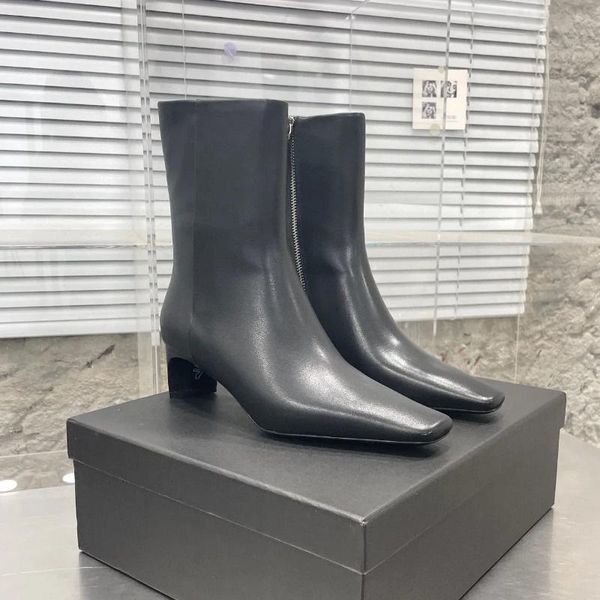 Botas estilo europeu e americano outono inverno moda feminina com zíper lateral de couro curto para sapatos femininos