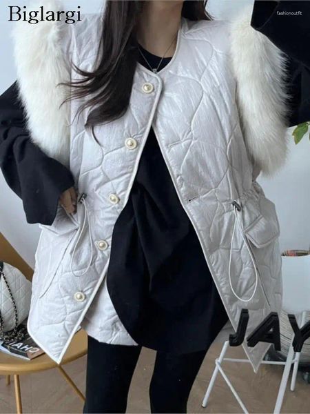Frauen Westen Herbst Winter Pelzigen Patchwork Ärmellose Mantel Frauen Plissee Modis Koreanische Damen Jacken Lose Frau Jacke 2023