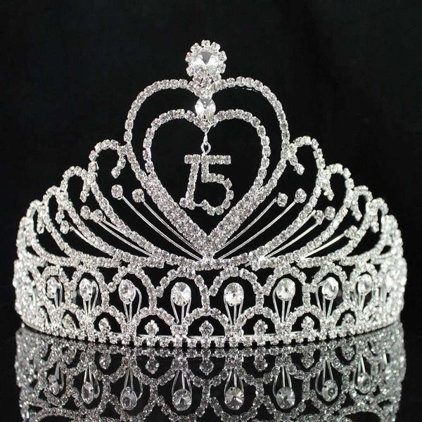 Janefashions Quinceanera Sweet 15 Fifteen Party-Kronen zum 15. Geburtstag, klare weiße österreichische Strass-Tiara-Krone Y200807270v