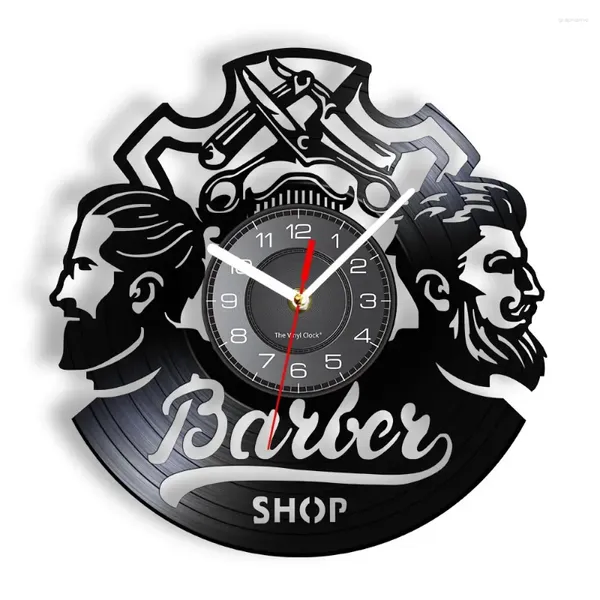 Wanduhren Barber Shop Logo Friseursalon Dekor Vintage Rekord Uhr Accessoires Friseur Schild Dekorative Uhr