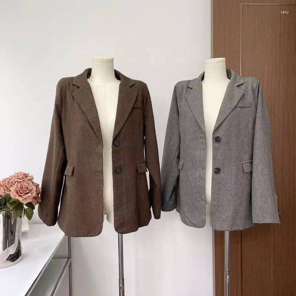 Abiti da donna UNXX Giacca grigia a maniche lunghe per la moda Cappotto coreano con spacco posteriore da ufficio Lady 2023 Primavera Autunno