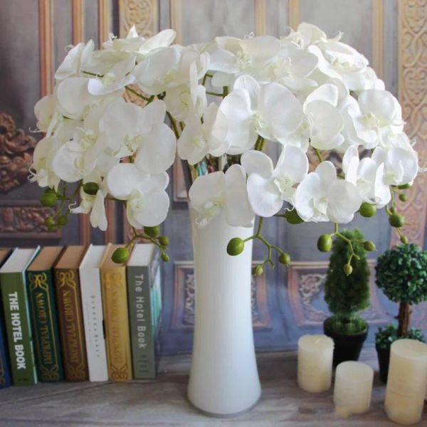 Seda única haste orquídea comprimento flores artificiais mini phalaenopsis borboleta orquídeas rosa creme fúcsia azul cor verde zz