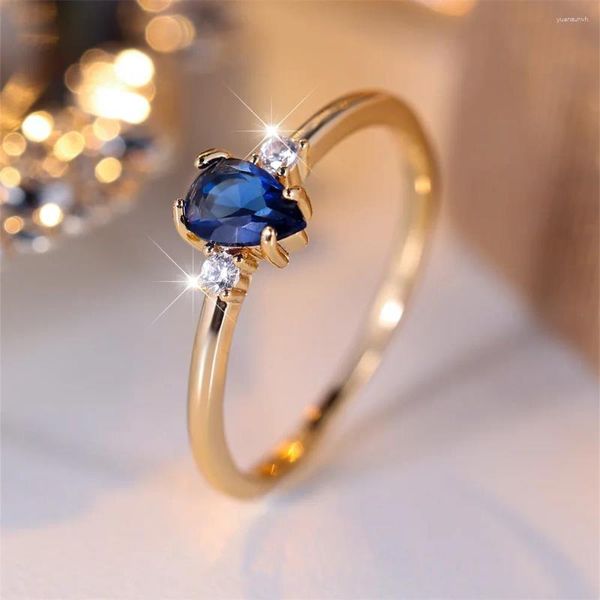 Anéis de casamento gota de água anel azul branco noivado romance fino para mulheres vintage simples na moda requintado cor de ouro jóias por atacado