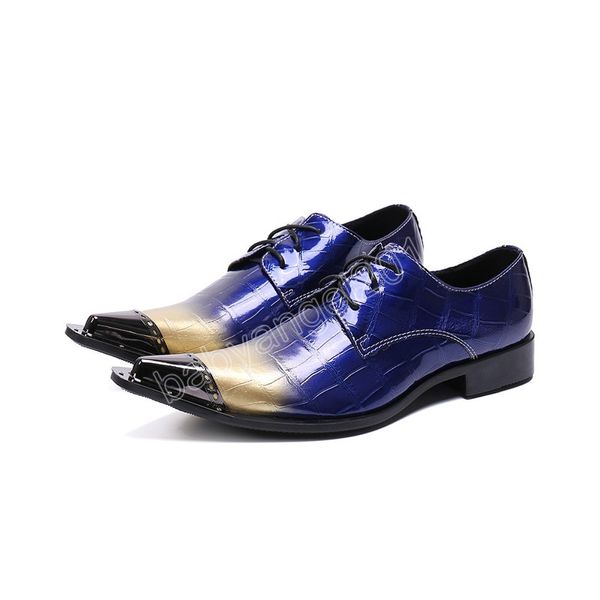 Cores misturadas rendas até sapatos masculinos ferro apontou toe couro envernizado sapatos de negócios casuais masculino costura derby sapatos resistente ao desgaste