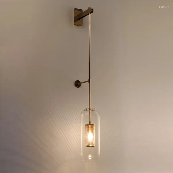 Lâmpada de parede pós-moderna luzes de vidro vintage luxo ouro led arandelas para quarto casa decoração interior pendurado luminária