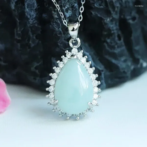 Colares Pingente Grau A Birmânia Jade Waterdrop Colar S925 Sterling Silver Jóias Mulheres Genuínas Myanmar Jadeite Teardrop Charm