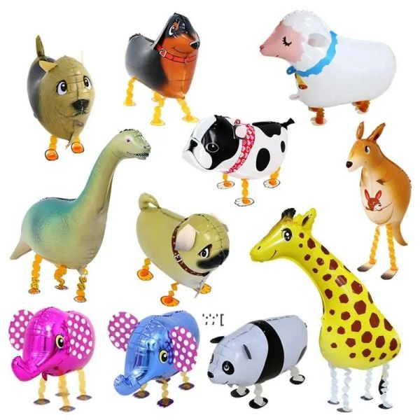 Balões laminados de hélio para caminhada, animais fofos, gato, cachorro, panda, dinossauro, tigre, animais de estimação, balões de ar, aniversário, chá de bebê, decorações de festa 1219