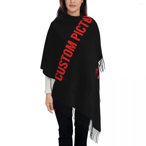 Шарфы Женская шаль из пашмины с изображением на заказ Шарф с бахромой Длинный большой