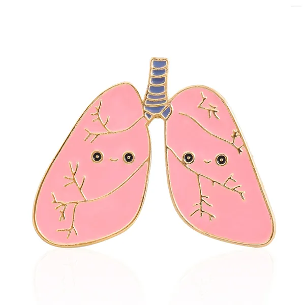 Broşlar sevimli pembe emaye akciğer broş pimleri anatomi karikatür yaka takı aksesuarları hemşireler için öğrenciler için