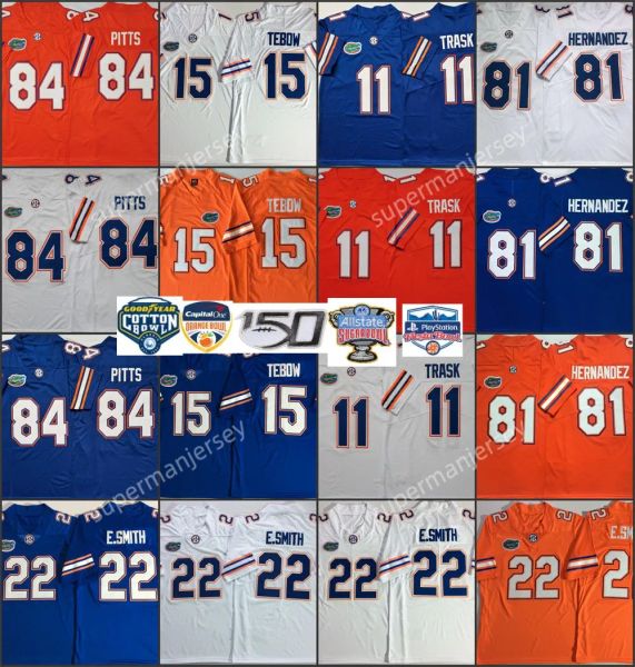 Personalizado College Florida 15 Tim Tebow Jersey Futebol 22 Emmitt Smith 81 Aaron Hernandez 11 Trask 84 Kyle Pitts Gators Jerseys Whi