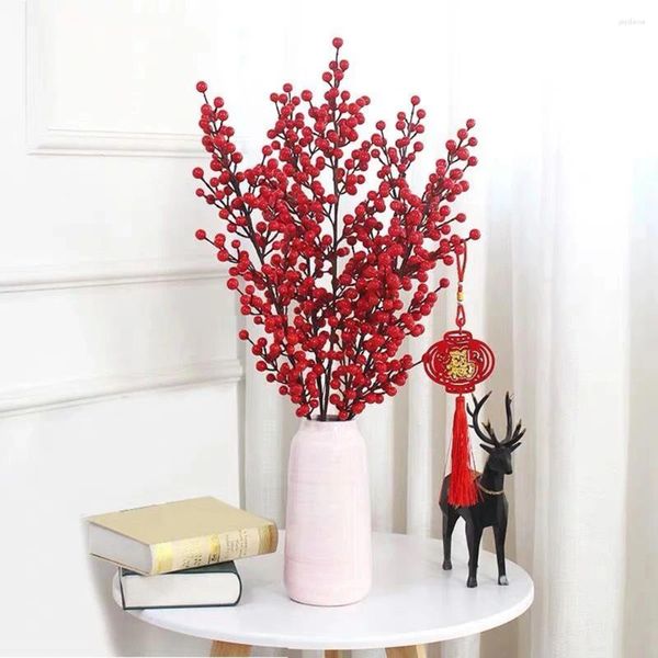 Dekorative Blumen, künstlicher roter Beerenzweig, Mini-Fälschungsfrucht für Weihnachtsbaumschmuck, Basteln, Hochzeitsdekoration, chinesisches Jahr-Ornament