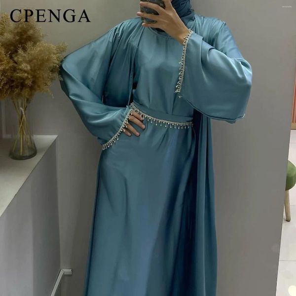 Abbigliamento etnico Dubai Abaya con cintura a catena per donne musulmane 2024 Abito da festa Abiti di lusso Arabo Turchia Abito modesto Islam