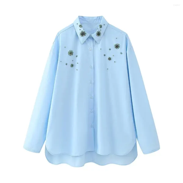 Blusas femininas vanovich europa e américa estilo 2024 outono inverno moda diamantes camisa bordada temperamento casual