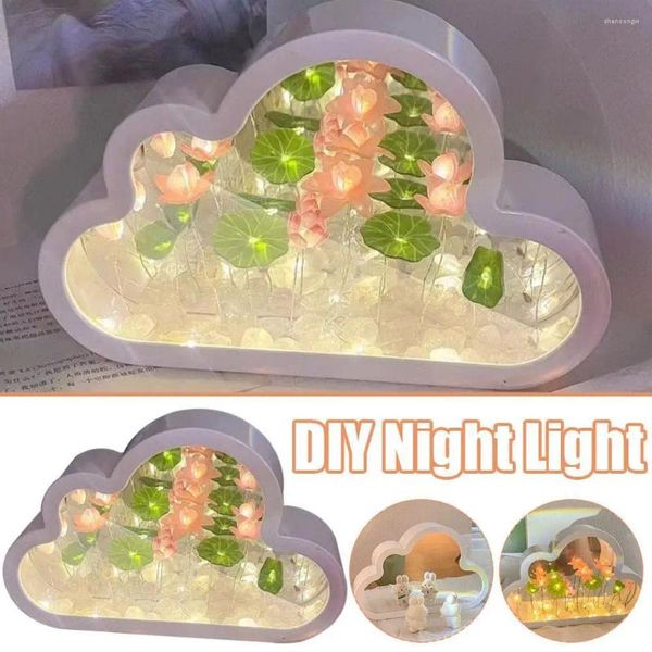 Nachtlichter DIY Wolke Blume Blätter LED Licht Spiegel Tulpe Lampe Mädchen Schlafzimmer Ornamente handgemachte Freundin Kinder Geschenke