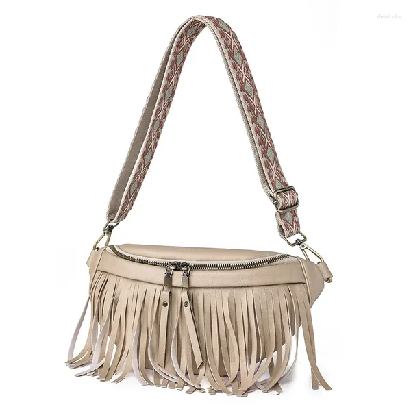 Sacos de noite Mulheres Crossbody Bag Fringe Decorativo Peito Têxtil Alça de Ombro Moda Casual Jogo Diário