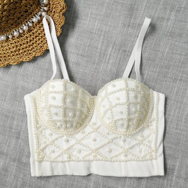 Regatas femininas pérolas brancas bralet espartilhos festa casamento bustier sutiã recortado