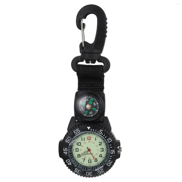 Relojes de bolsillo Brújula Reloj deportivo Mosquetón para mochileros Esfera digital Clip para hombre colgante