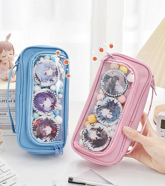 Sacos escolares Itabag Lápis Caso Grade Malha Bolsa Kawaii Pin Display Bag para Adolescente Estudante Faculdade Escritório com Janela Clara