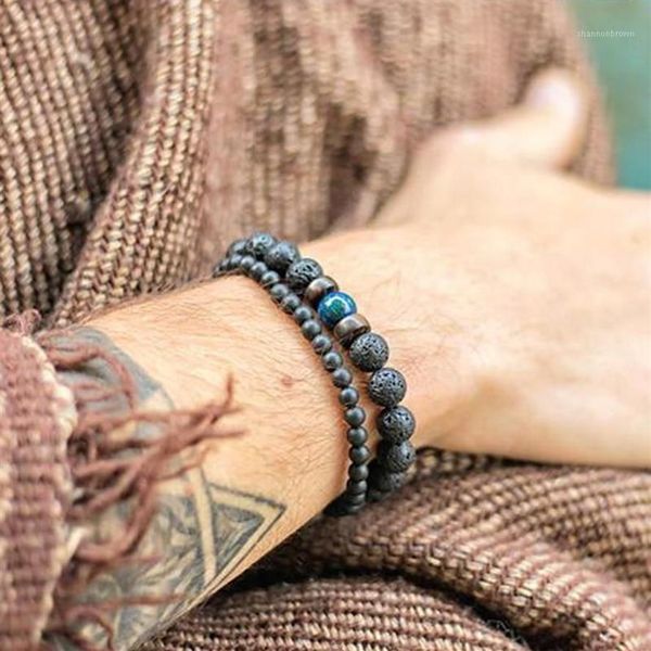 Fili di perline Bracciale da uomo Perline Bracciali Lava Natural Homme Braccialetti di moda Bracciale perline di legno Accessori gioielli maschili Custom305j