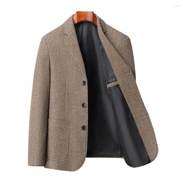 Erkek ceketler daha kaliteli sonbahar kış yünlü ceket İngiliz tarzı katı erkekler yün ceket iş palto erkek giyim